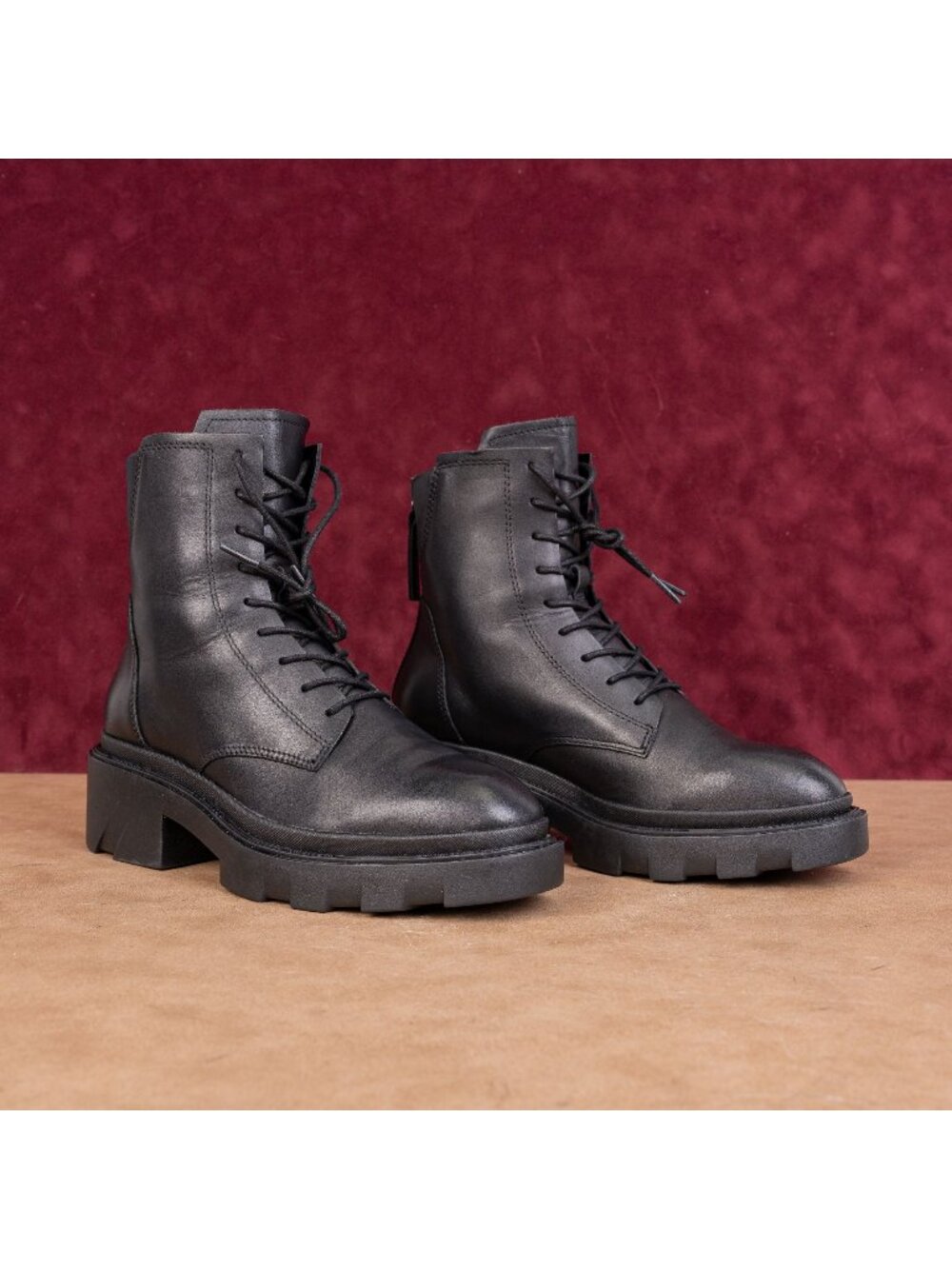 Ash Women Moody Black Leather Festival Party Chunky Combat boots sz 7US EUR37